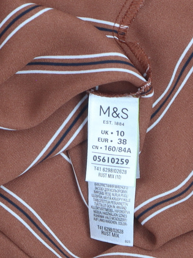 Marks and Spencer Women Brown Striped Long Sleeve Button-Up Shirt UK 10