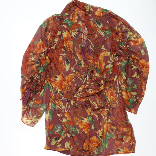 Topshop Women's Multicoloured Floral Chiffon Bohemian Blouse UK 10