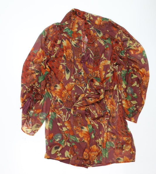 Topshop Women's Multicoloured Floral Chiffon Bohemian Blouse UK 10