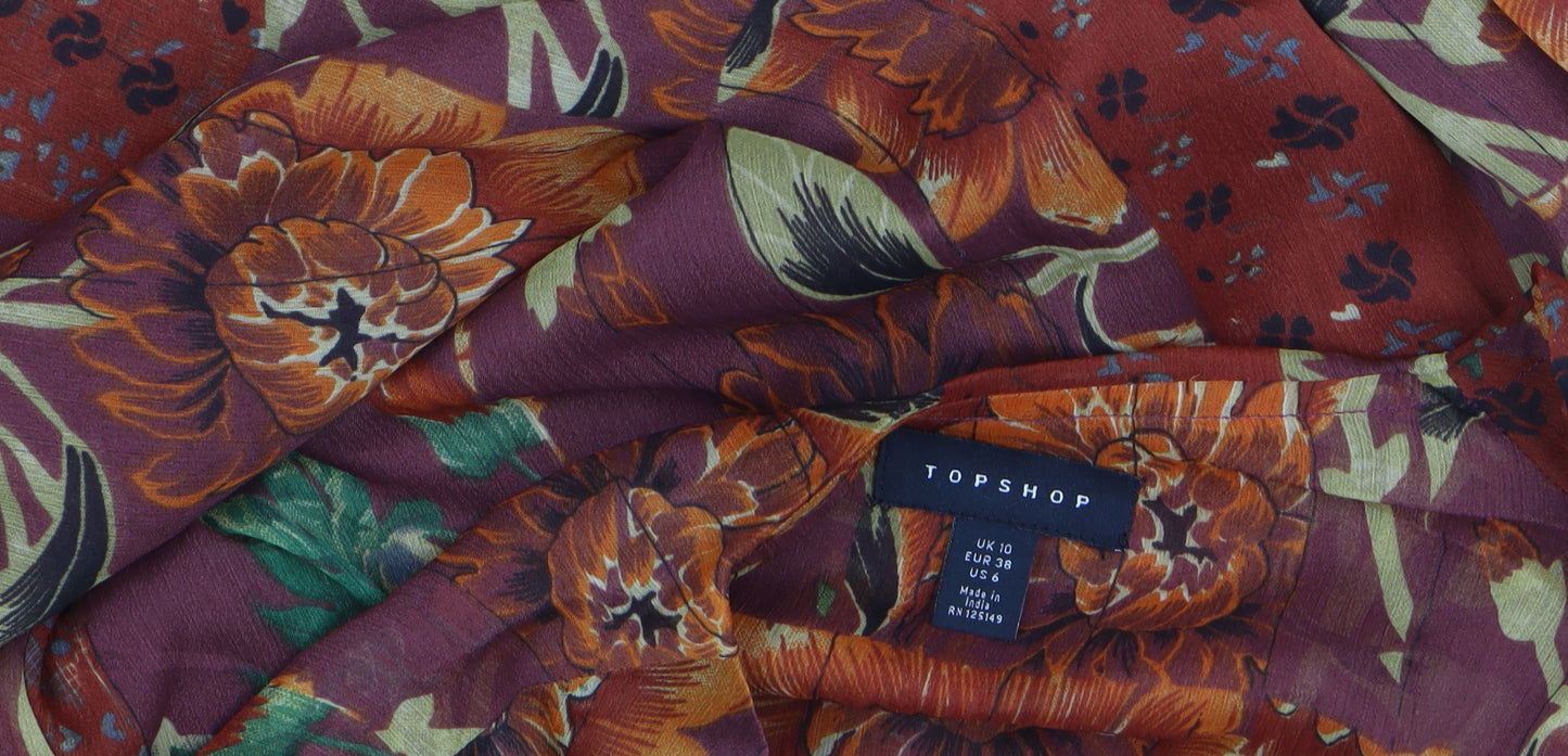 Topshop Women's Multicoloured Floral Chiffon Bohemian Blouse UK 10