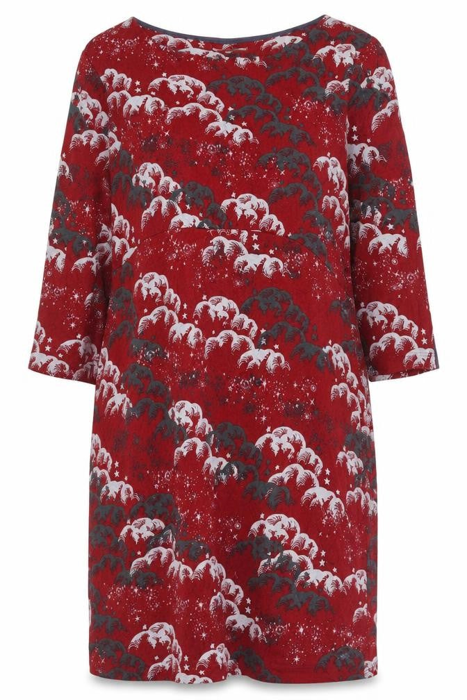 Front view of White Stuff Women Red Animal Print Shift Dress, size 12