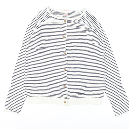 Cyrillus Women's White Striped Cotton Knit Cardigan Size 12