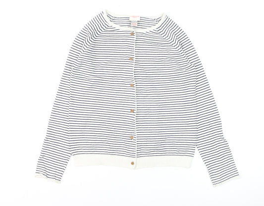 Cyrillus Women's White Striped Cotton Knit Cardigan Size 12