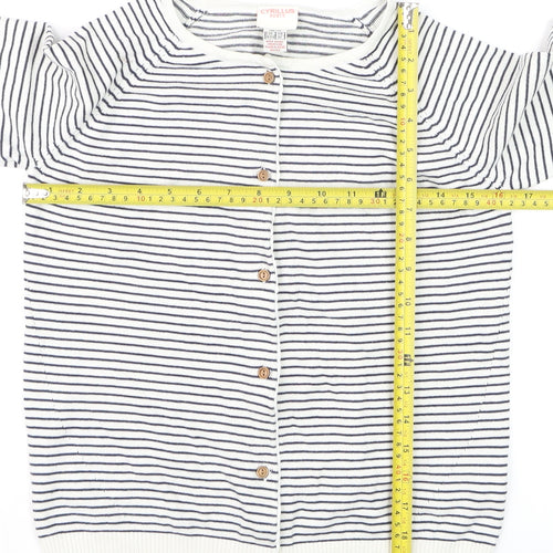 Cyrillus Women's White Striped Cotton Knit Cardigan Size 12