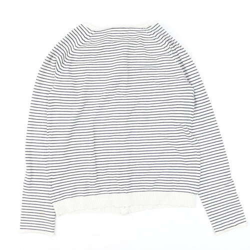 Cyrillus Women's White Striped Cotton Knit Cardigan Size 12