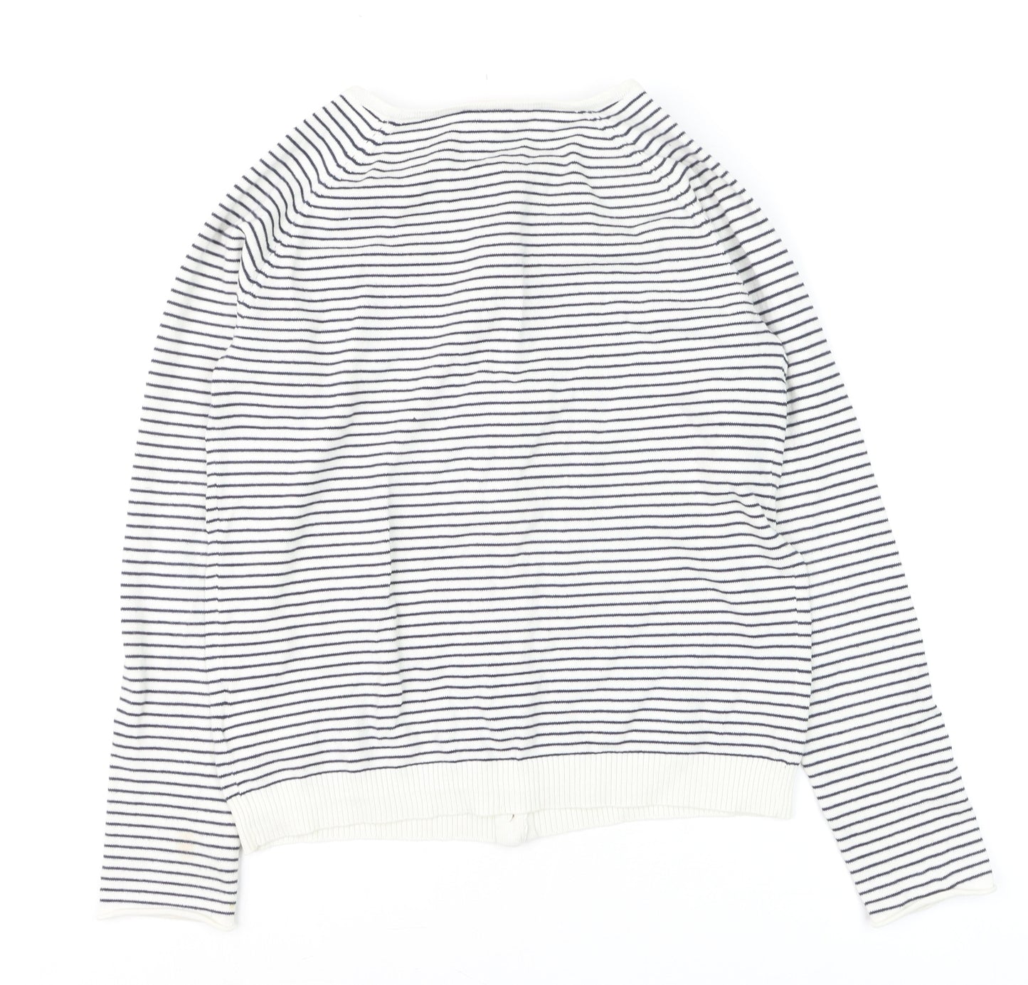 Cyrillus Women's White Striped Cotton Knit Cardigan Size 12