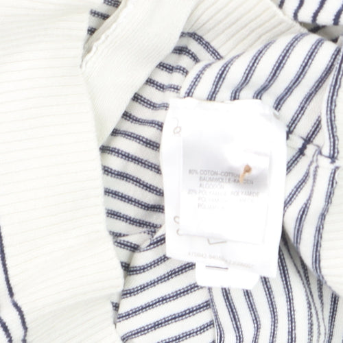 Cyrillus Women's White Striped Cotton Knit Cardigan Size 12