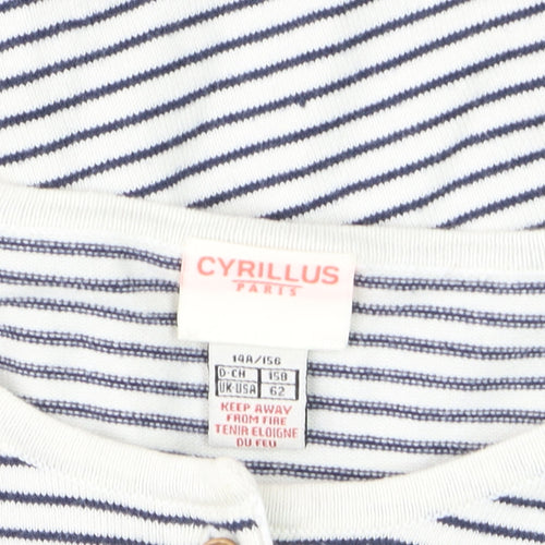 Cyrillus Women's White Striped Cotton Knit Cardigan Size 12