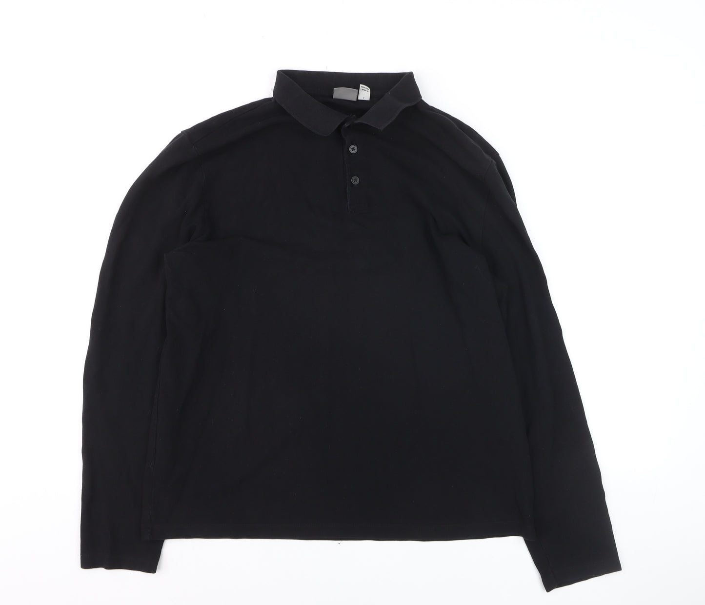 ASOS Men's Black Long Sleeve Cotton Stretch Polo Shirt Size L
