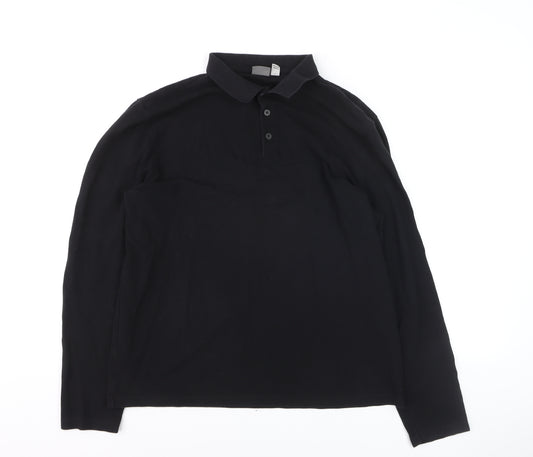 ASOS Men's Black Long Sleeve Cotton Stretch Polo Shirt Size L