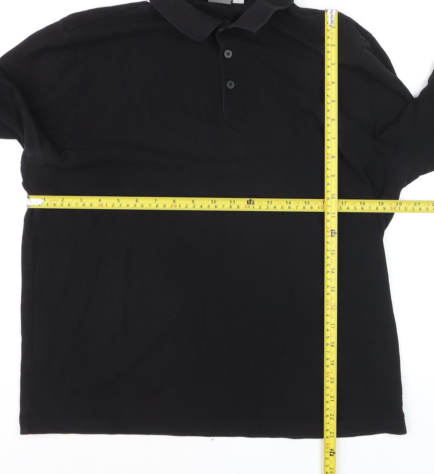 ASOS Men's Black Long Sleeve Cotton Stretch Polo Shirt Size L