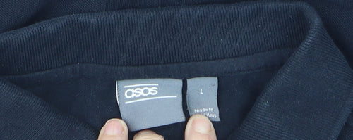 ASOS Men's Black Long Sleeve Cotton Stretch Polo Shirt Size L