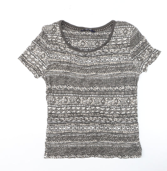 Maine New England Womens Grey Geometric T-Shirt Size 12 Short Sleeve