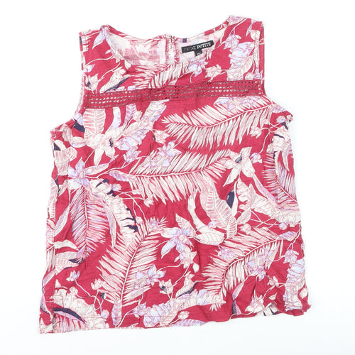 Next Petite Women's Red Floral Linen Blend Sleeveless Tunic Blouse Size 10