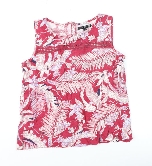 Next Petite Women's Red Floral Linen Blend Sleeveless Tunic Blouse Size 10