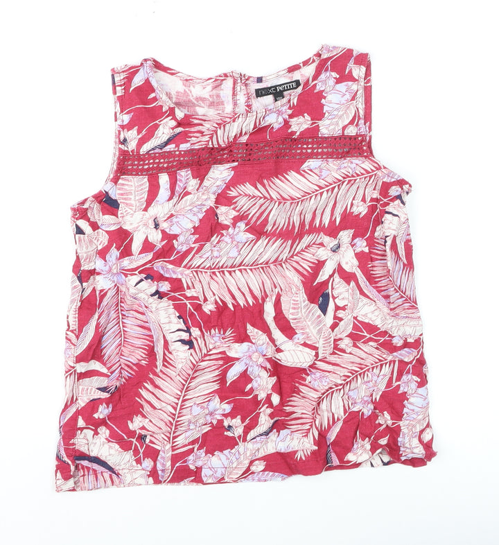 Next Petite Women's Red Floral Linen Blend Sleeveless Tunic Blouse Size 10