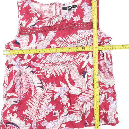 Next Petite Women's Red Floral Linen Blend Sleeveless Tunic Blouse Size 10