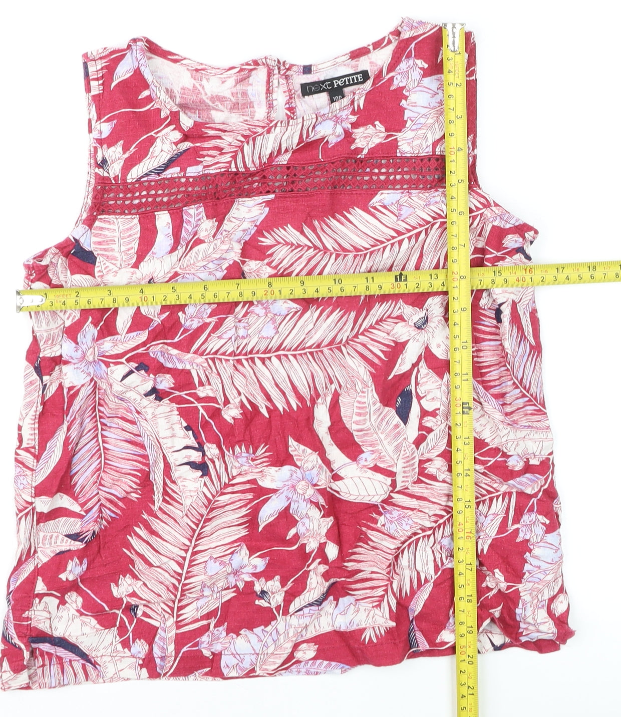 Next Petite Women's Red Floral Linen Blend Sleeveless Tunic Blouse Size 10