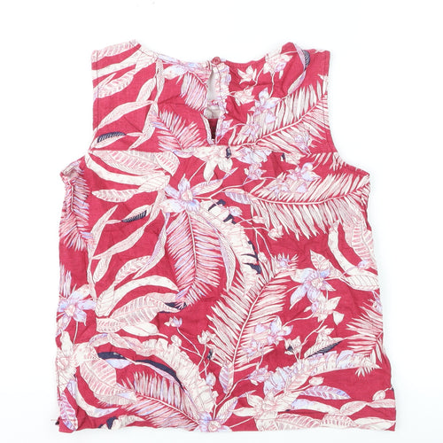 Next Petite Women's Red Floral Linen Blend Sleeveless Tunic Blouse Size 10
