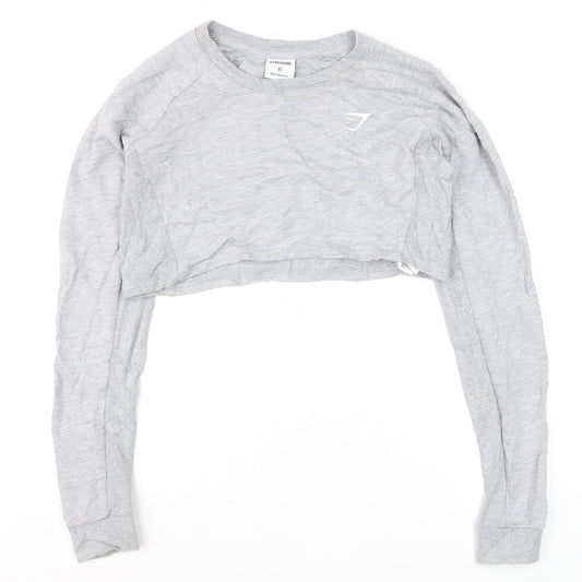Gymshark Women Grey XS Cropped Crew Neck Pullover Sweatshirt