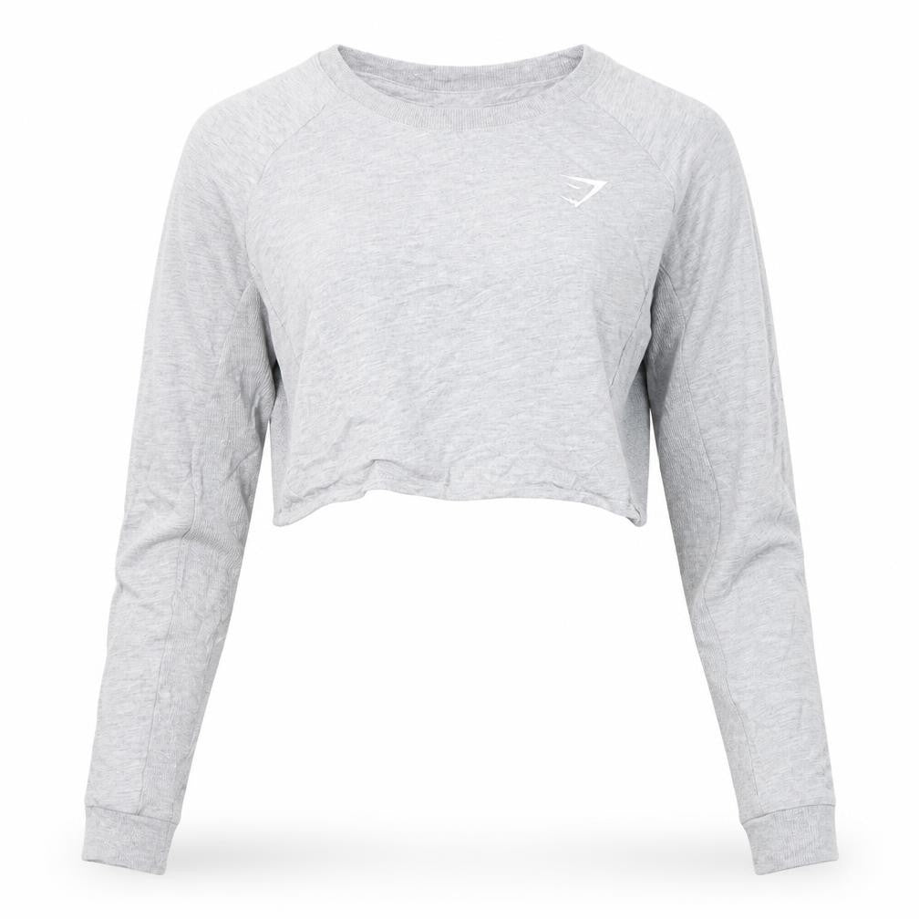 Front view of Gymshark Women Grey XS Cropped Crew Neck Pullover Sweatshirt