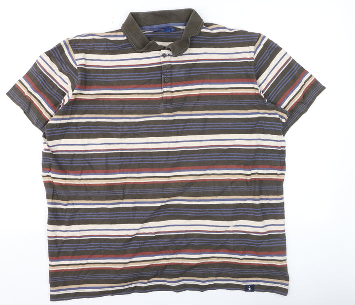 Cotton Traders Men's Dark Olive XL Striped Short Sleeve Polo Shirt