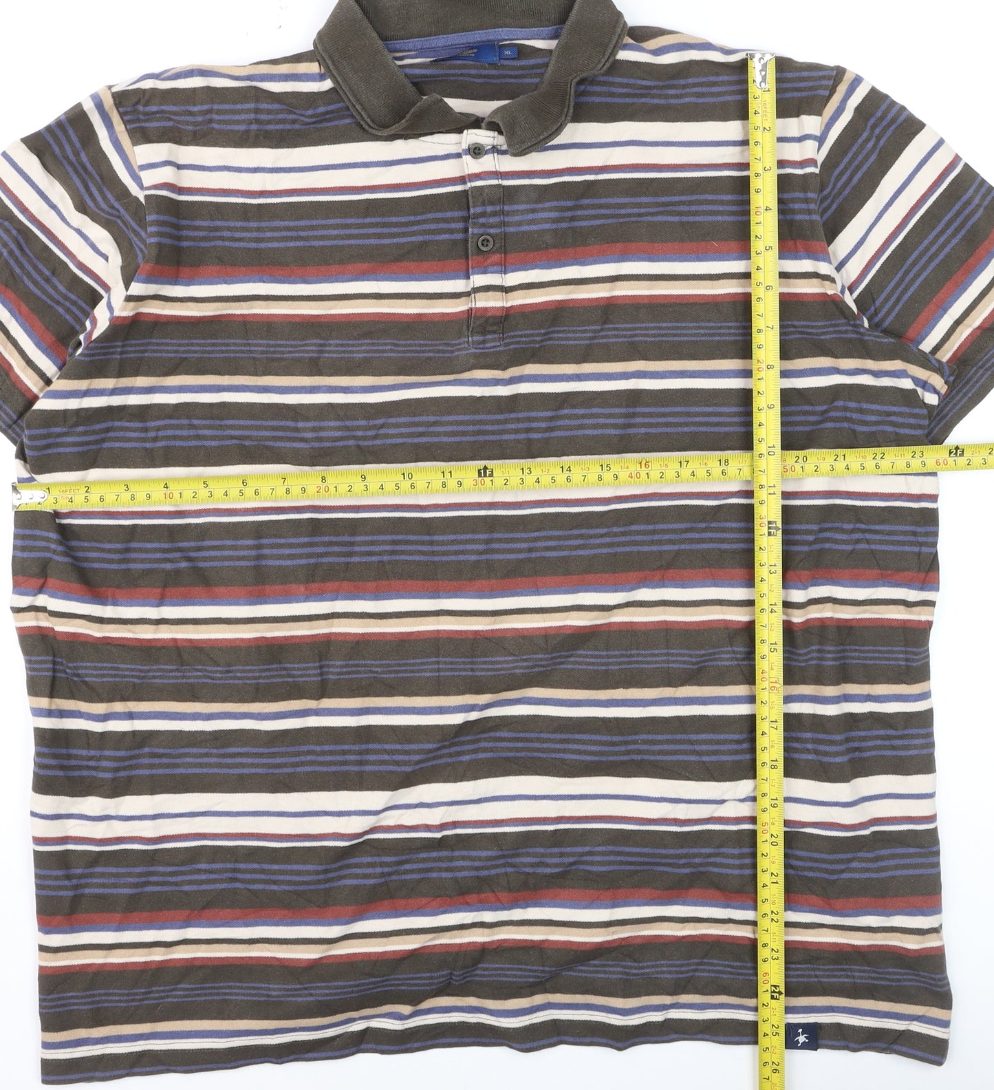 Cotton Traders Men's Dark Olive XL Striped Short Sleeve Polo Shirt