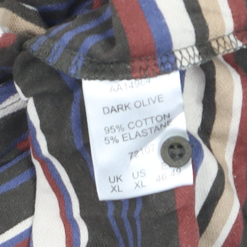 Cotton Traders Men's Dark Olive XL Striped Short Sleeve Polo Shirt