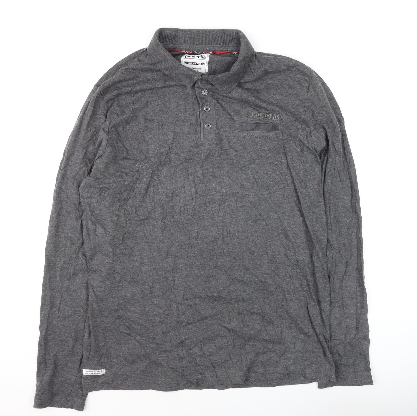 Lambretta Men’s Grey Long Sleeve Polo Shirt XL Cotton Blend