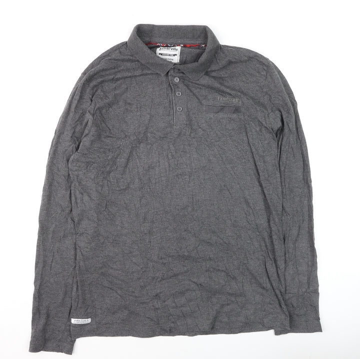 Lambretta Men’s Grey Long Sleeve Polo Shirt XL Cotton Blend
