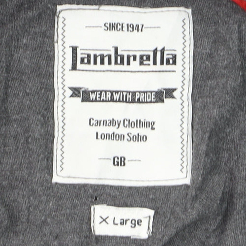 Lambretta Men’s Grey Long Sleeve Polo Shirt XL Cotton Blend