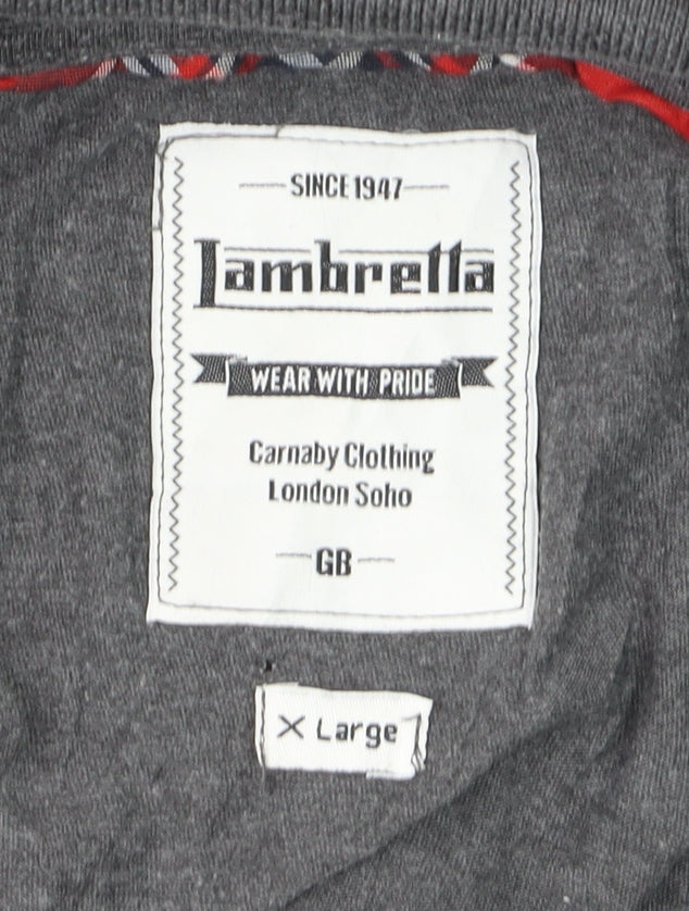 Lambretta Men’s Grey Long Sleeve Polo Shirt XL Cotton Blend