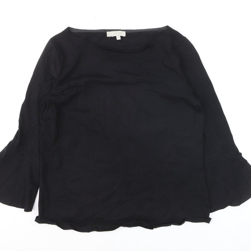 Hobbs Women’s Black Cotton Stretch Tunic Blouse M 3/4 Bell Sleeve