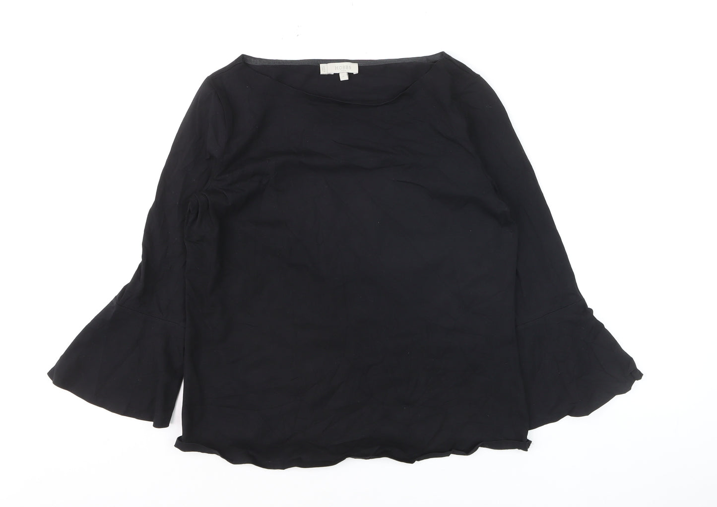Hobbs Women’s Black Cotton Stretch Tunic Blouse M 3/4 Bell Sleeve