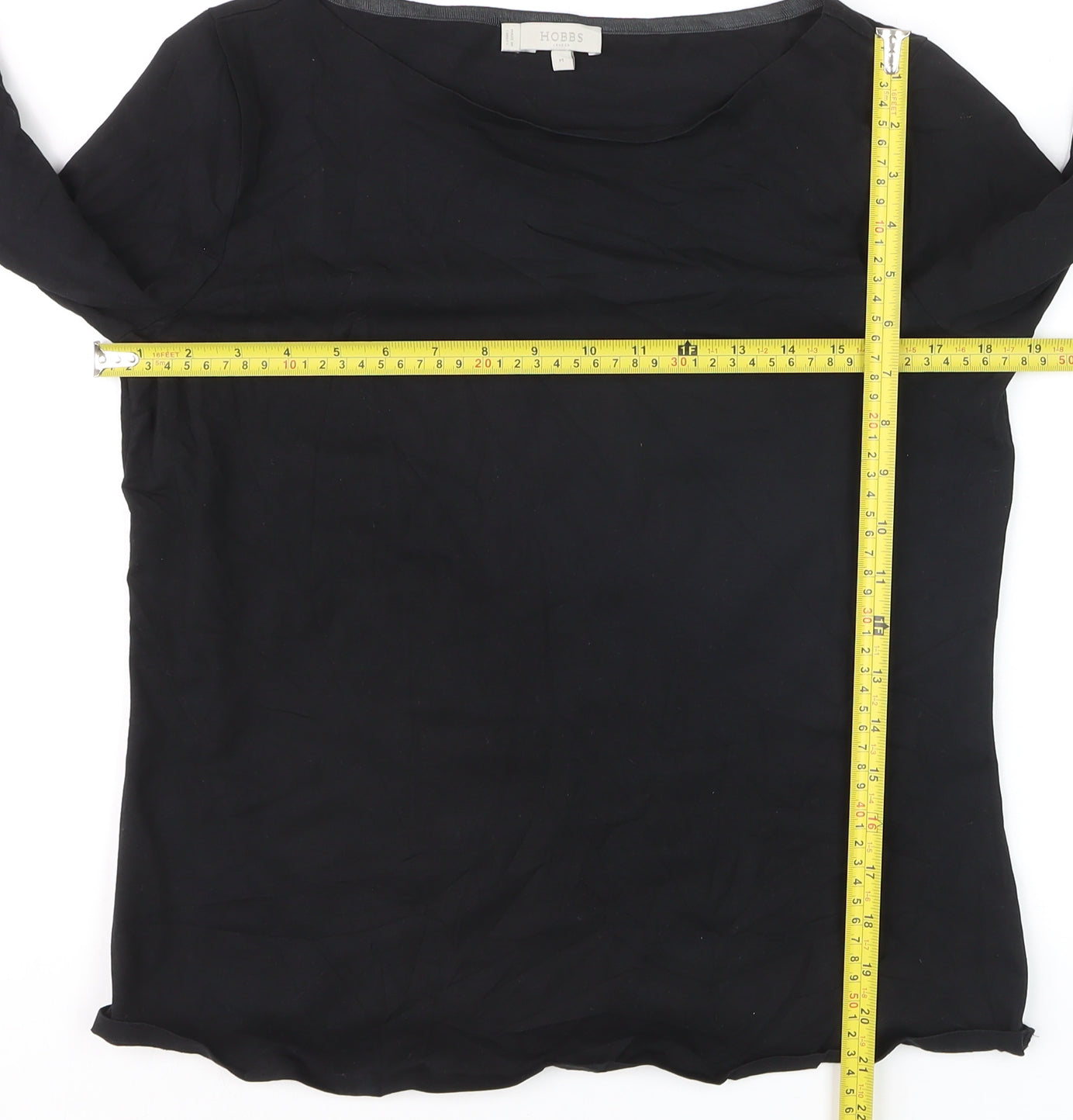 Hobbs Women’s Black Cotton Stretch Tunic Blouse M 3/4 Bell Sleeve