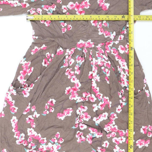 Joules Women Brown Floral A-Line Jersey Dress Size 8