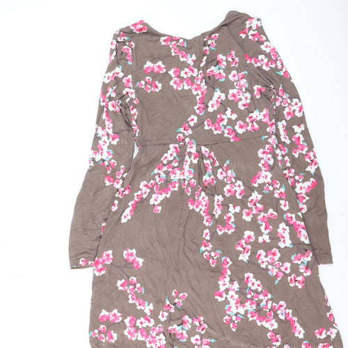 Joules Women Brown Floral A-Line Jersey Dress Size 8