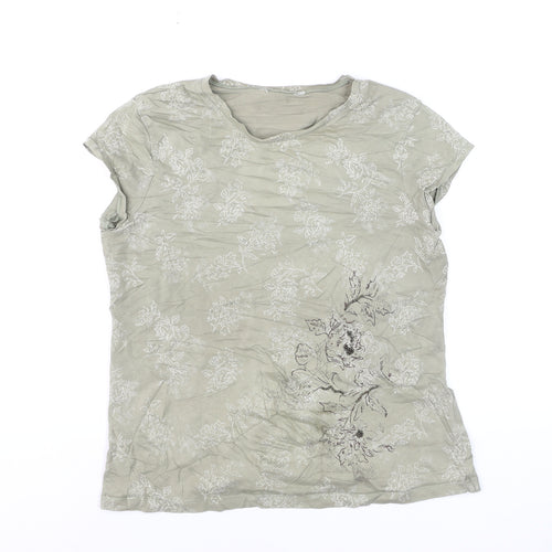 Marks and Spencer Women’s Green Floral Cotton Blend T-Shirt UK 16