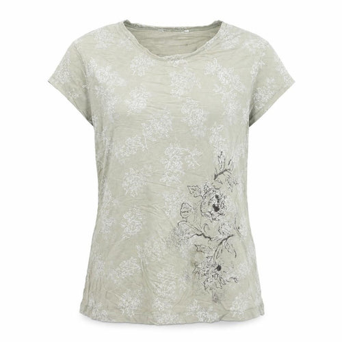 Marks and Spencer Women’s Green Floral Cotton Blend T-Shirt UK 16