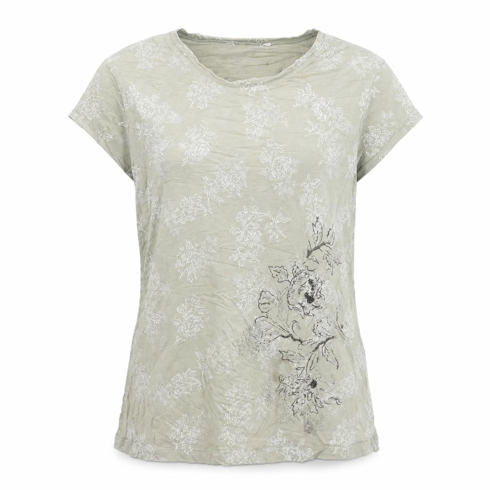 Marks and Spencer Women’s Green Floral Cotton Blend T-Shirt UK 16