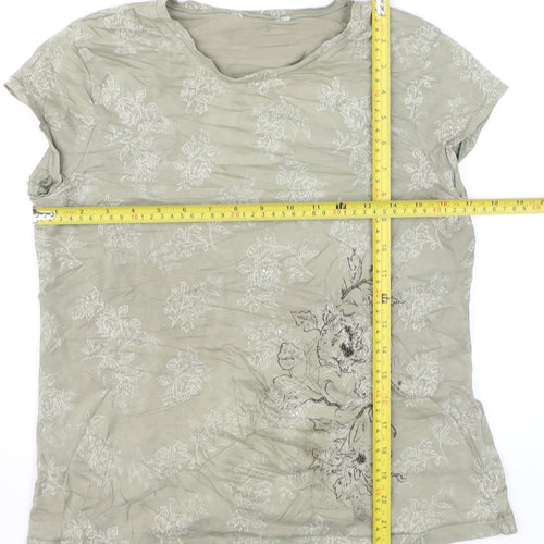 Marks and Spencer Women’s Green Floral Cotton Blend T-Shirt UK 16