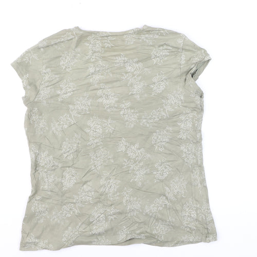 Marks and Spencer Women’s Green Floral Cotton Blend T-Shirt UK 16