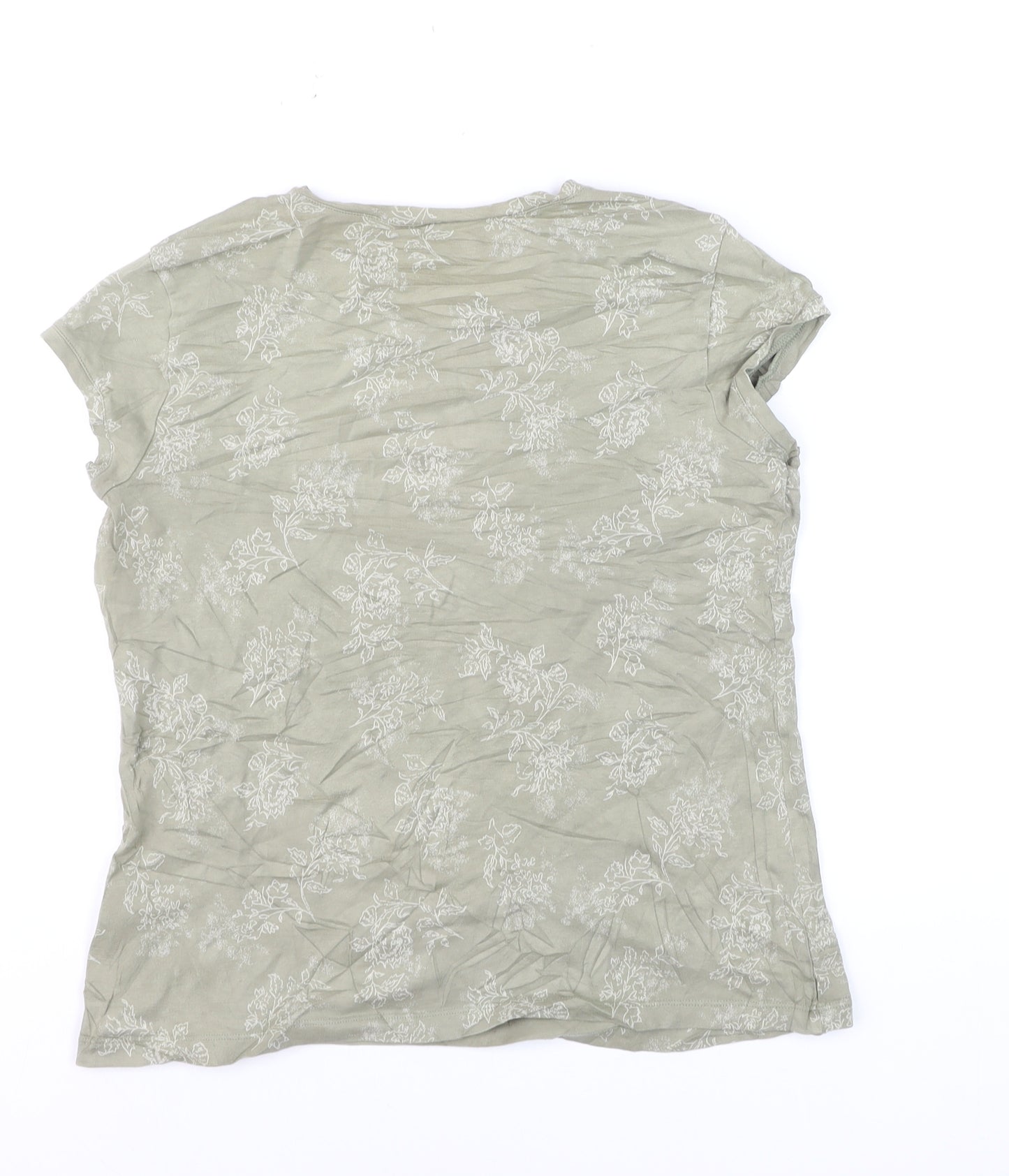 Marks and Spencer Women’s Green Floral Cotton Blend T-Shirt UK 16