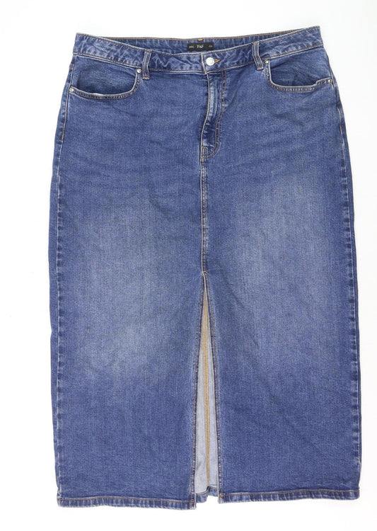 F&F Womens Blue Denim Midi Pencil Skirt Size 20 Stretch Cotton
