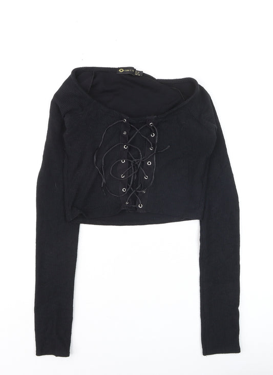 I Saw It First Women's Black Cropped Lace-Up Long Sleeve Top Size 10