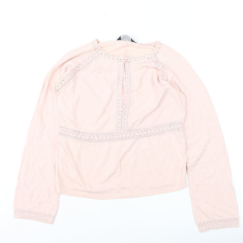 Dorothy Perkins Women’s Pink Crochet Long Sleeve Pullover Jumper Size 12