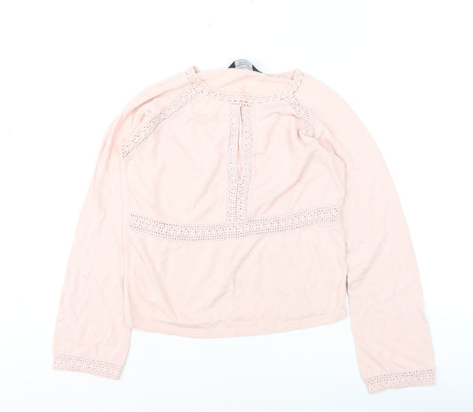 Dorothy Perkins Women’s Pink Crochet Long Sleeve Pullover Jumper Size 12