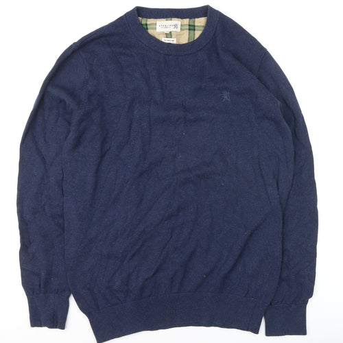 Sterling Men's Blue Cotton Crew Neck Pullover Jumper L