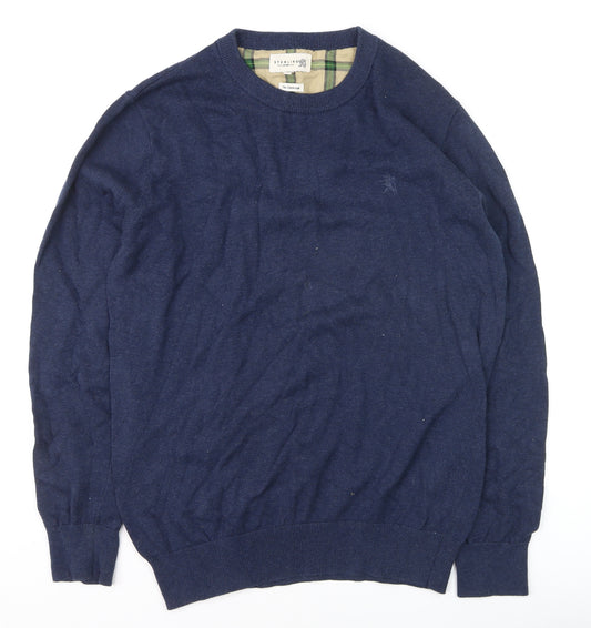 Sterling Men's Blue Cotton Crew Neck Pullover Jumper L