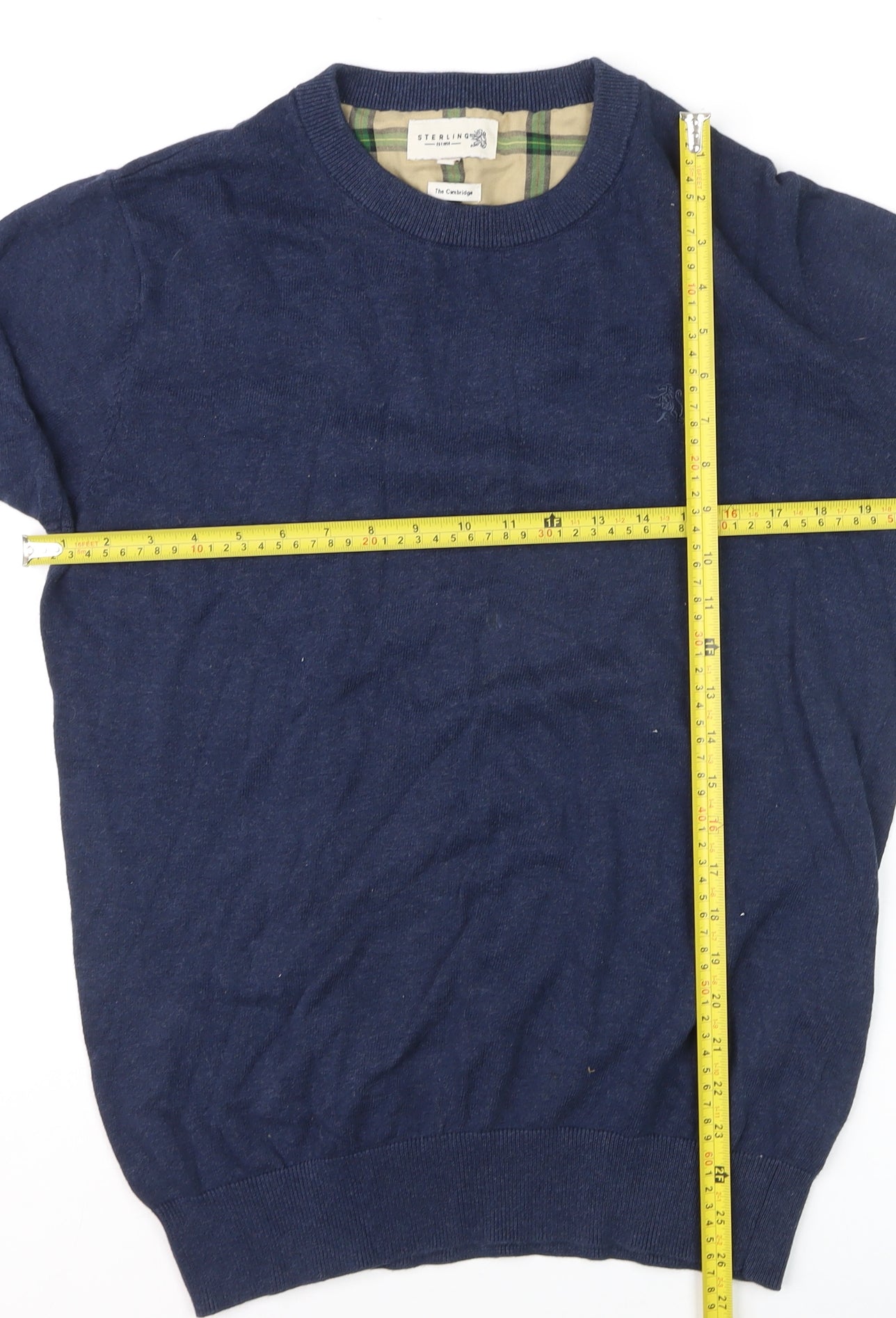 Sterling Men's Blue Cotton Crew Neck Pullover Jumper L